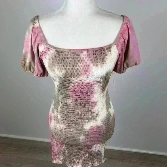 VIBE Pink Tie Dye Ruched Mini Dress Size M NWT - Picture 2 of 8